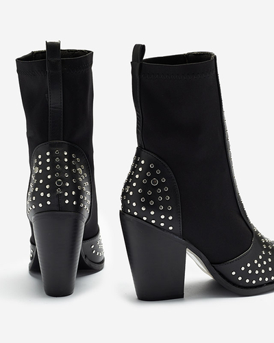 Schwarze Cowboystiefel auf einem höheren Stiletto mit Strasssteinen Ricci- Footwear