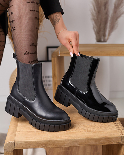 Schwarze Damenstiefel aus Lackleder mit dickerer Sohle Fazzati-Schuhe