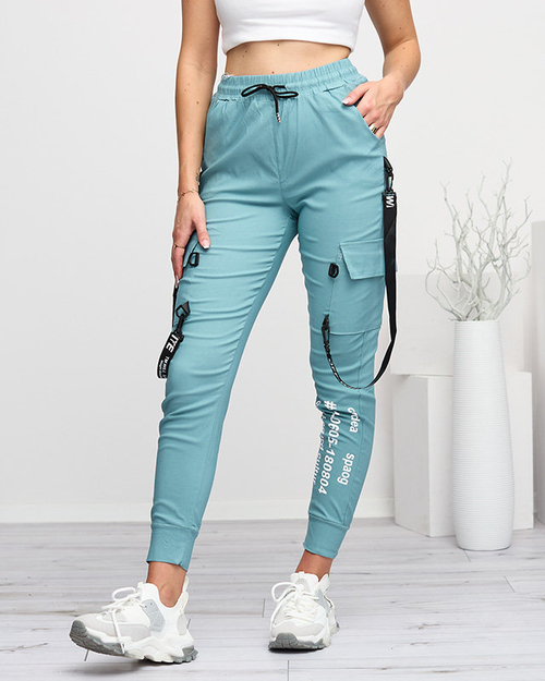 Блакитні жіночі штани з написами