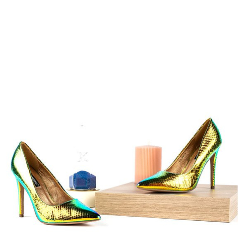 Голографічні золоті туфлі-човники зі зміїним тисненням Rio - Взуття