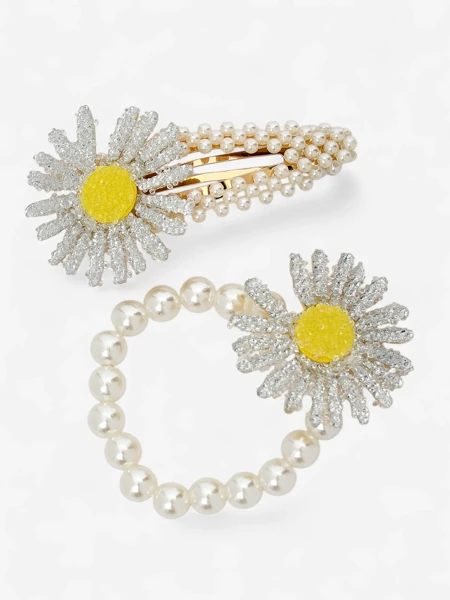 Royalfashion Set aus Haarklammern und Haargummis mit Flora Perla Blume