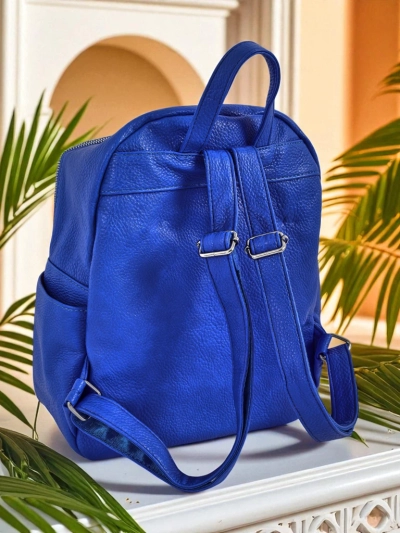 Damenrucksack Callisto Royal Blue – groß, modisch aus Öko-Leder mit Reißverschluss