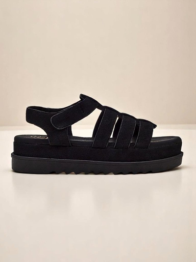 Damen Sandalen Heraclea Royalfashion auf Plateau schwarz aus Öko-Leder