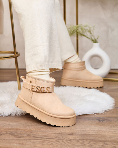 Royalfashion Hellbraune Damenschuhe a'la Schneestiefel mit Ornament Parisela