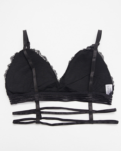 Schwarzer Damen-BH mit Spitze und Streifen - Unterwäsche