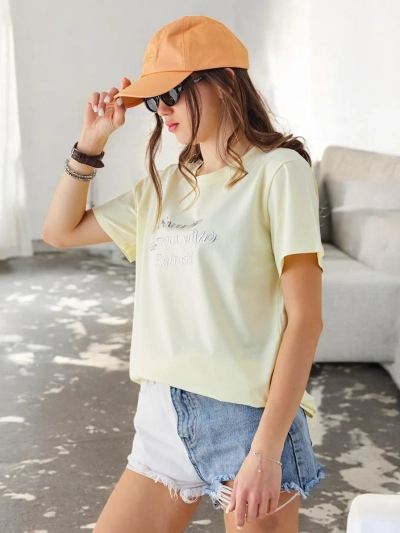 Royalfashion Damen Baumwoll T-Shirt Genieße den Moment Mit Refresh
