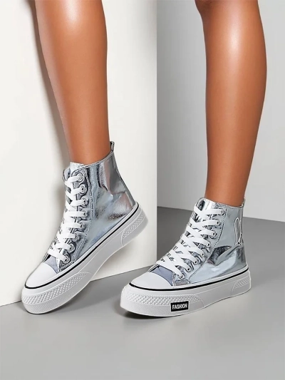 Royalfashion Hohe Damensneaker mit Herz Silber Herzh