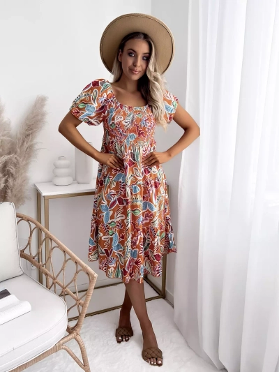 Помаранчева коротка жіноча сукня з відкритими плечима - Одяг