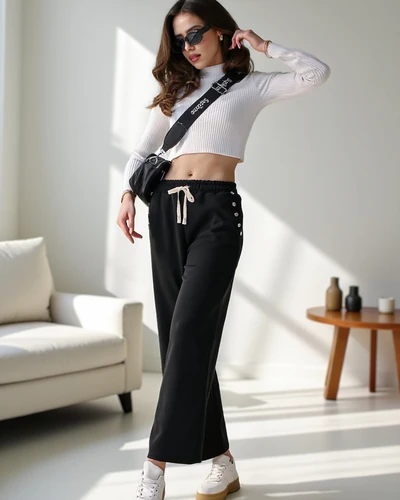 Royalfashion Жіночі широкі трек-пантали з стразами