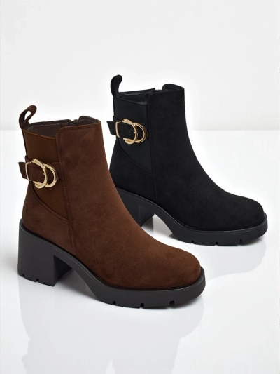 Damen Stiefeletten Solenya aus Wildlederimitat mit Blockabsatz