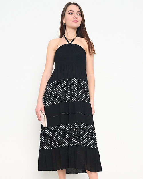 Чорна сукня максі в горошок PLUS SIZE
