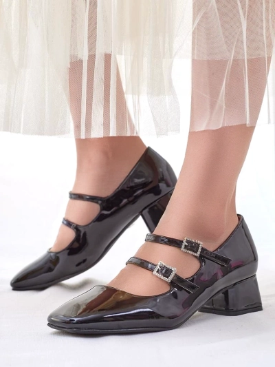Royalfashion Glänzende Damenschuhe mit Absatz und Riemen Vible