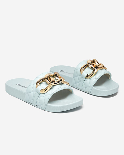 Gesteppte Hausschuhe für Damen in Blau mit goldener Kette Eteris - Schuhe
