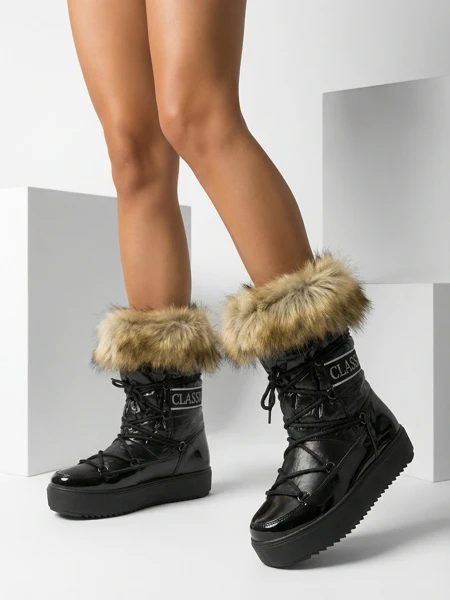 Royalfashion Schwarze Schlupfstiefel a'la Schneestiefel für Damen Gomllo