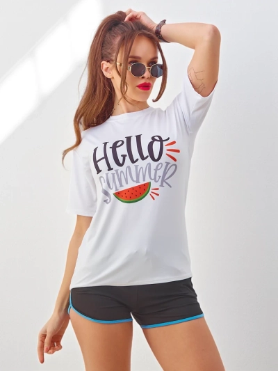 Royalfashion Damen-Sportset mit T-Shirt und Shorts Hallo Sommer