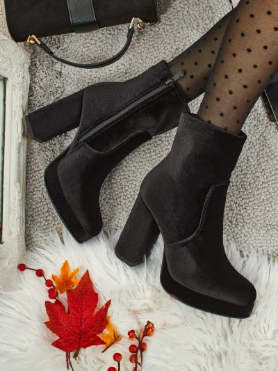Damen Stiefeletten mit Blockabsatz Al'la Velours Miss