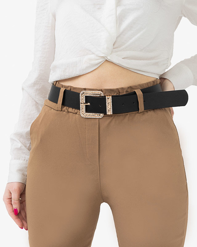 Schwarzer Damengürtel mit goldener Schnalle mit Zirkonia - Accessoires