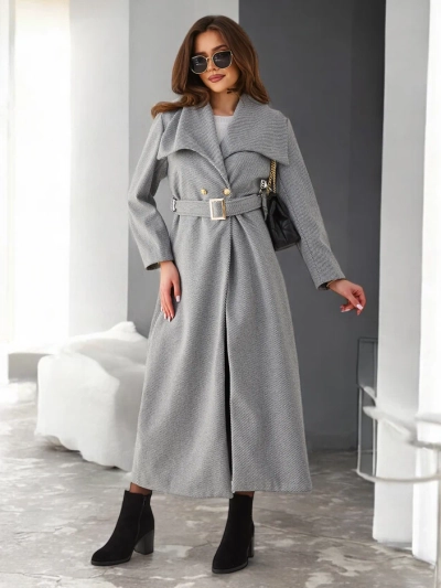 Royalfashion Damen-Maxi-Mantel mit Gürtel