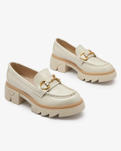 Beige lackierte Damenmokassins mit Kristallen Inriw - Footwear