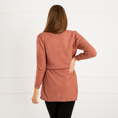 Dunkelrosa Damen Strickjacke mit farbigen Pins - Kleidung
