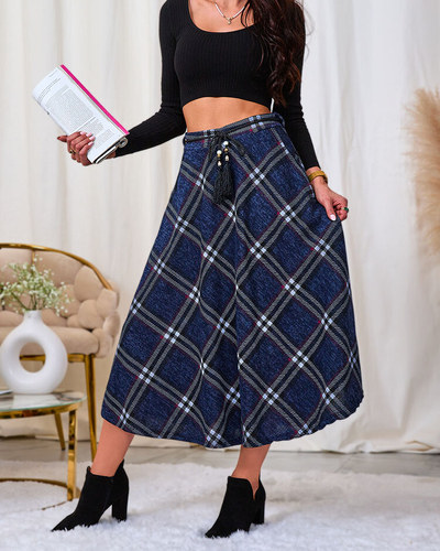 Royalfashion Grauer und roter langer karierter Damenrock