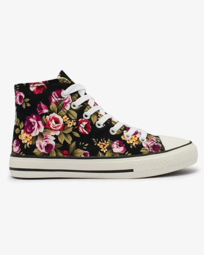 Damen Sneaker Flora Schwarz-Blumenmuster Stoff für den Sommer