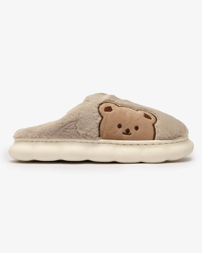 Royalfashion Damen-Pelzpantoffeln mit Teddybär in grau Fetemes