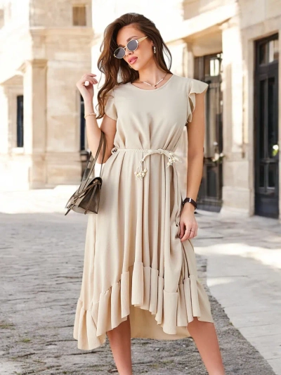 Royalfashion Damen-Midikleid mit Rüschen und kurzen Ärmeln
