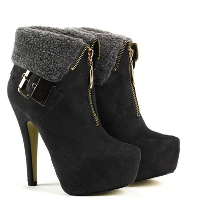 OUTLET Wildleder Booties Pin mit Schaffell - Schuhe