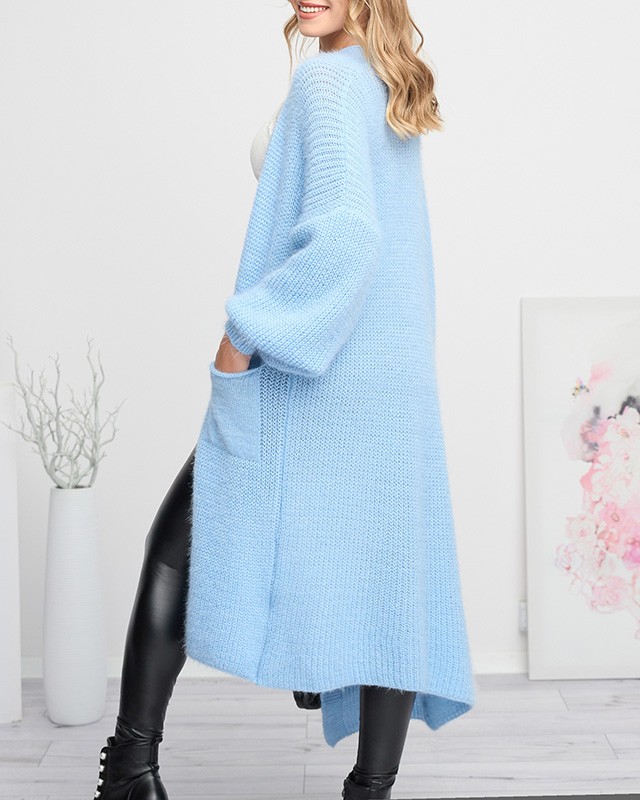 Blauer weicher langer Cape-Pullover für Damen - Kleidung