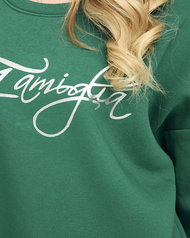 Damen-Sweatshirt mit Aufschrift in dunkelgrün- Kleidung