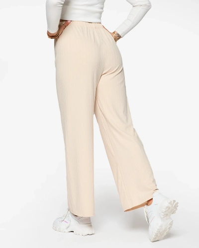 Beigefarbene, weite Rippenhose - Kleidung