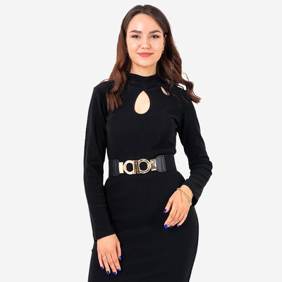 Чорний еластичний ремінь з декоративною золотою пряжкою