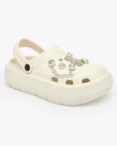 Royalfashion Cremefarbene durchbrochene Damen-Flip-Flops mit Zirkonia-Verzierungen Afuccia