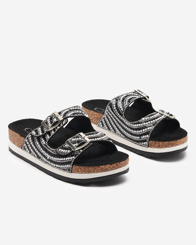 Damenhausschuhe mit Zirkonia in schwarz Lalud-Footwear