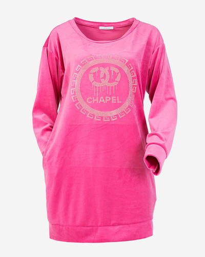 Fuchsiafarbene lange Tunika für Damen mit Zirkonia - Kleidung