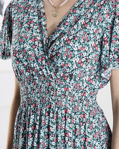 Жіноча квіткова сукня міді синього кольору - Одяг