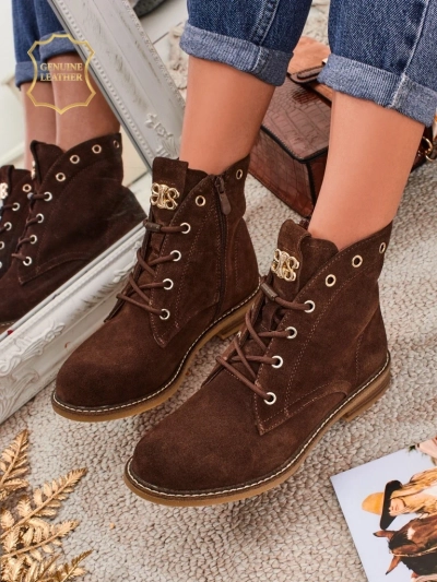 Damenstiefeletten Aurelia Romano aus natürlichem Wildleder – braun, mit Fell