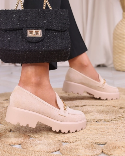 Бежеві жіночі мокасини з золотим декором Terreki-Footwear