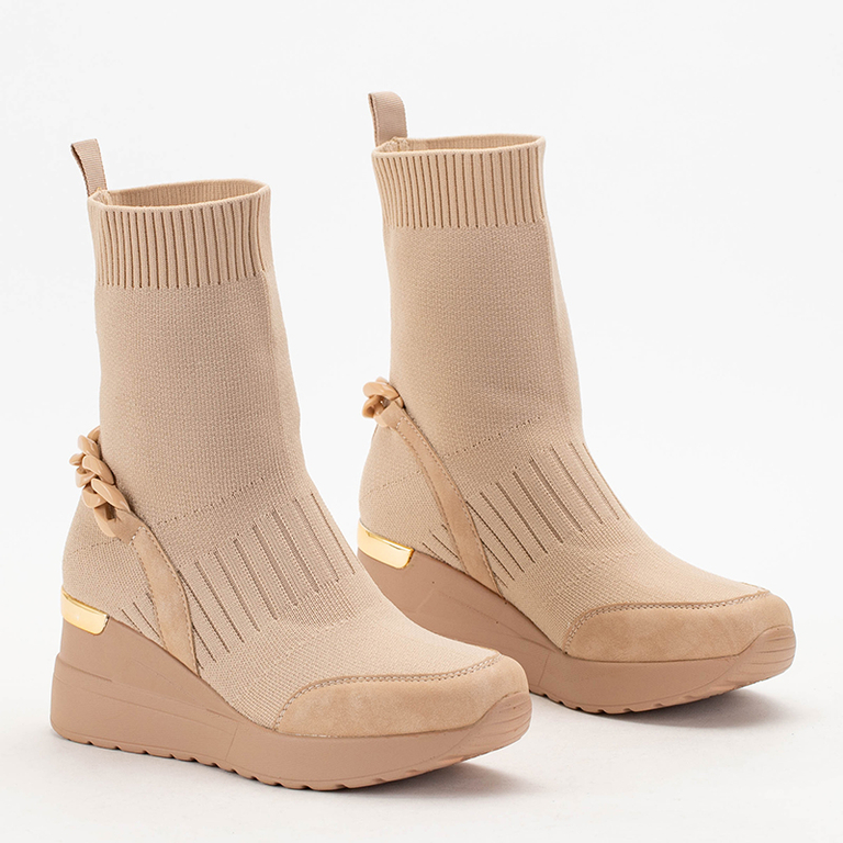 Beige Damen Keilstiefel aus Stoff Empleh Schuhe beige