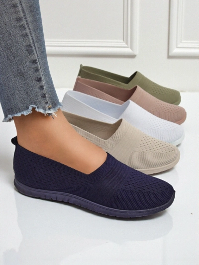 Damen Mokassins Lyra Marineblau atmungsaktives Gewebe flache Sohle