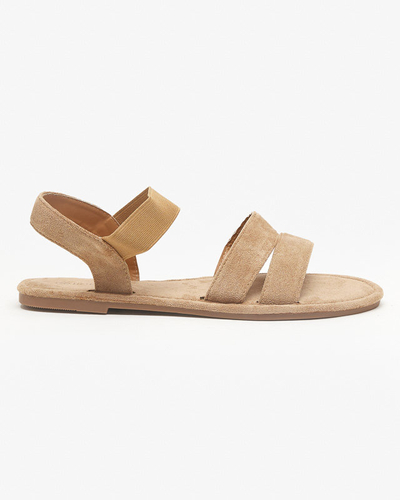 OUTLET Hellbraune flache Damensandalen aus Öko-Wildleder Nerina - Schuhe