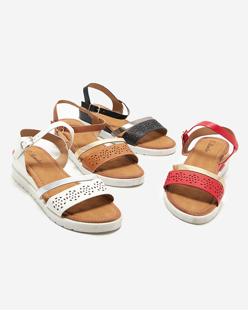 Червоні жіночі босоніжки на низькій танкетці Dotif- Shoes