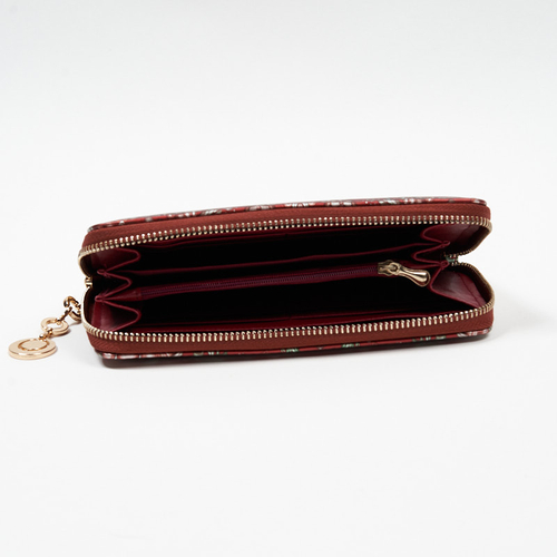 Великий бордовий жіночий гаманець з квітковим малюнком - Аксесуари