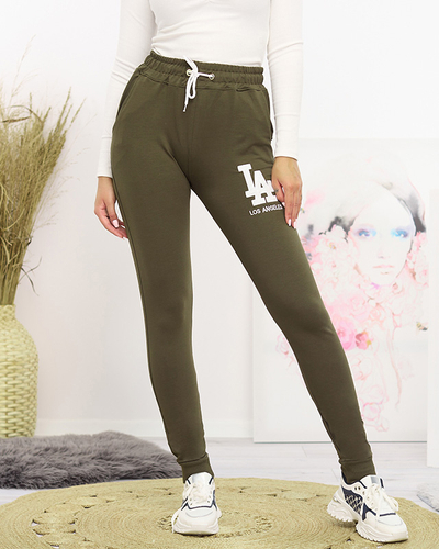 Dunkelgrüne Damen-Jogginghose mit farbigem Aufnäher - Kleidung