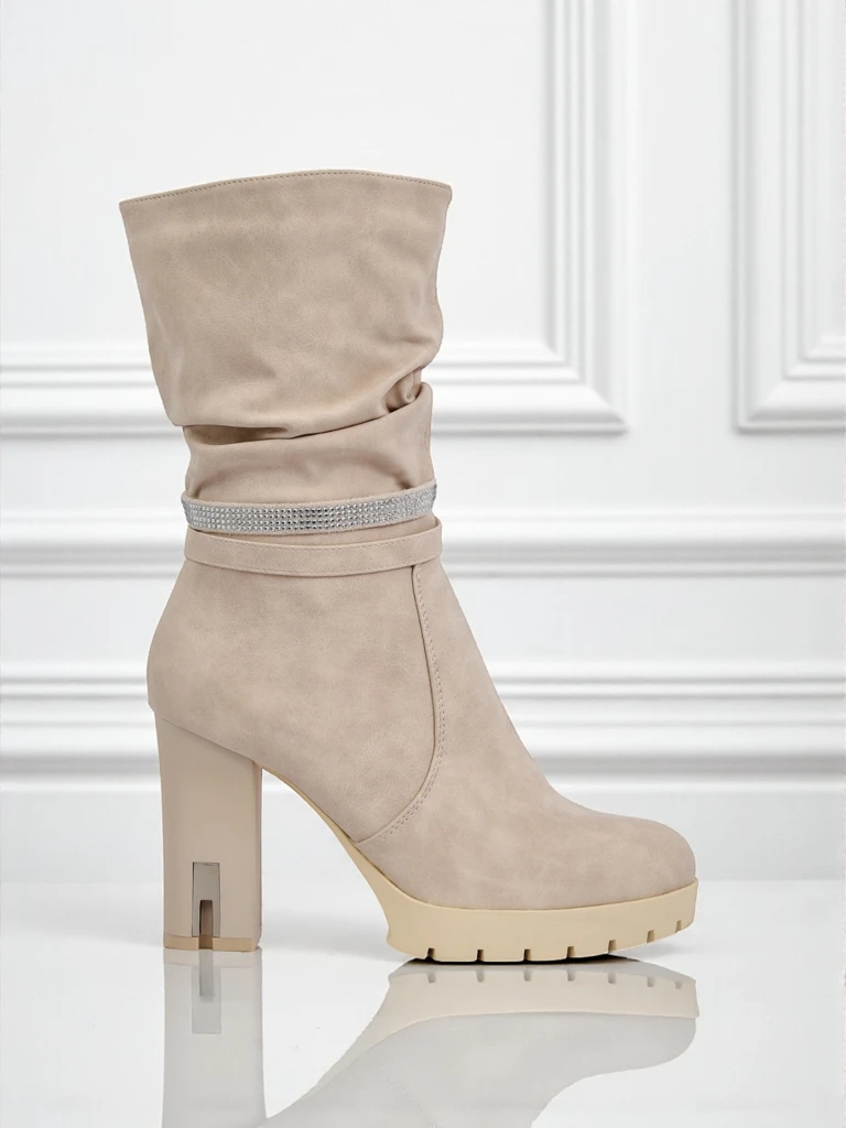 Matte Damen Stiefeletten mit Blockabsatz Ashen Bloom