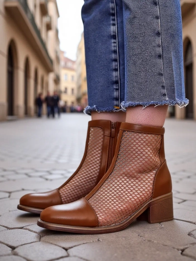 Royalfashion Damen Perforierte Stiefeletten mit niedrigem Absatz Rowices