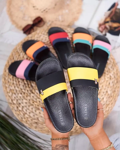 Royalfashion Gelbe und schwarze Damen-Gummi-Flip-Flops Lierigs