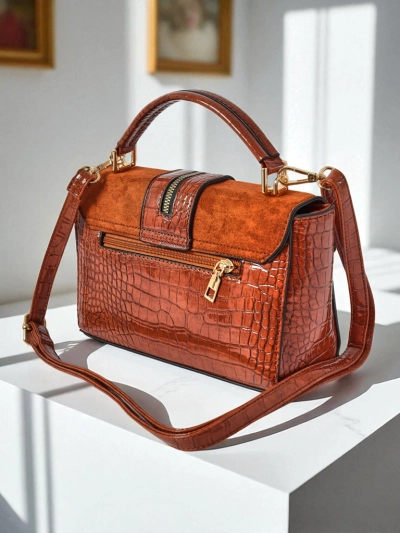 Damen Handtasche Hera Marrone braunes Öko-Leder Wildleder Retro Schultertasche