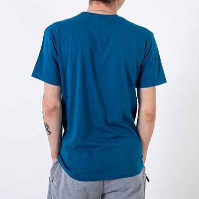 Türkisfarbenes Herren-T-Shirt aus Baumwolle, verziert mit dem Aufdruck und der Aufschrift - Kleidung